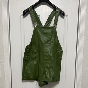 WeWoreWhat Olive Green Faux Leather Short Overalls